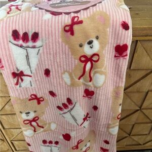 Pink Striped Cute Teddy Bear Valentines Blanket